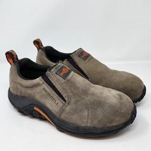 Merrell Men Jungle Moc Alloy Toe Work Shoes Brown Suede Size 7 M Slip On Comfort